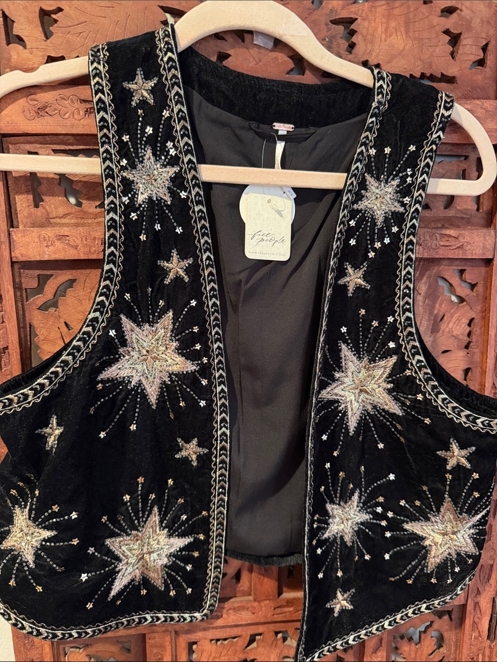 Free People Black stargaze celestial Velvet Star Embellished beaded Vest - Picture 3 of 7